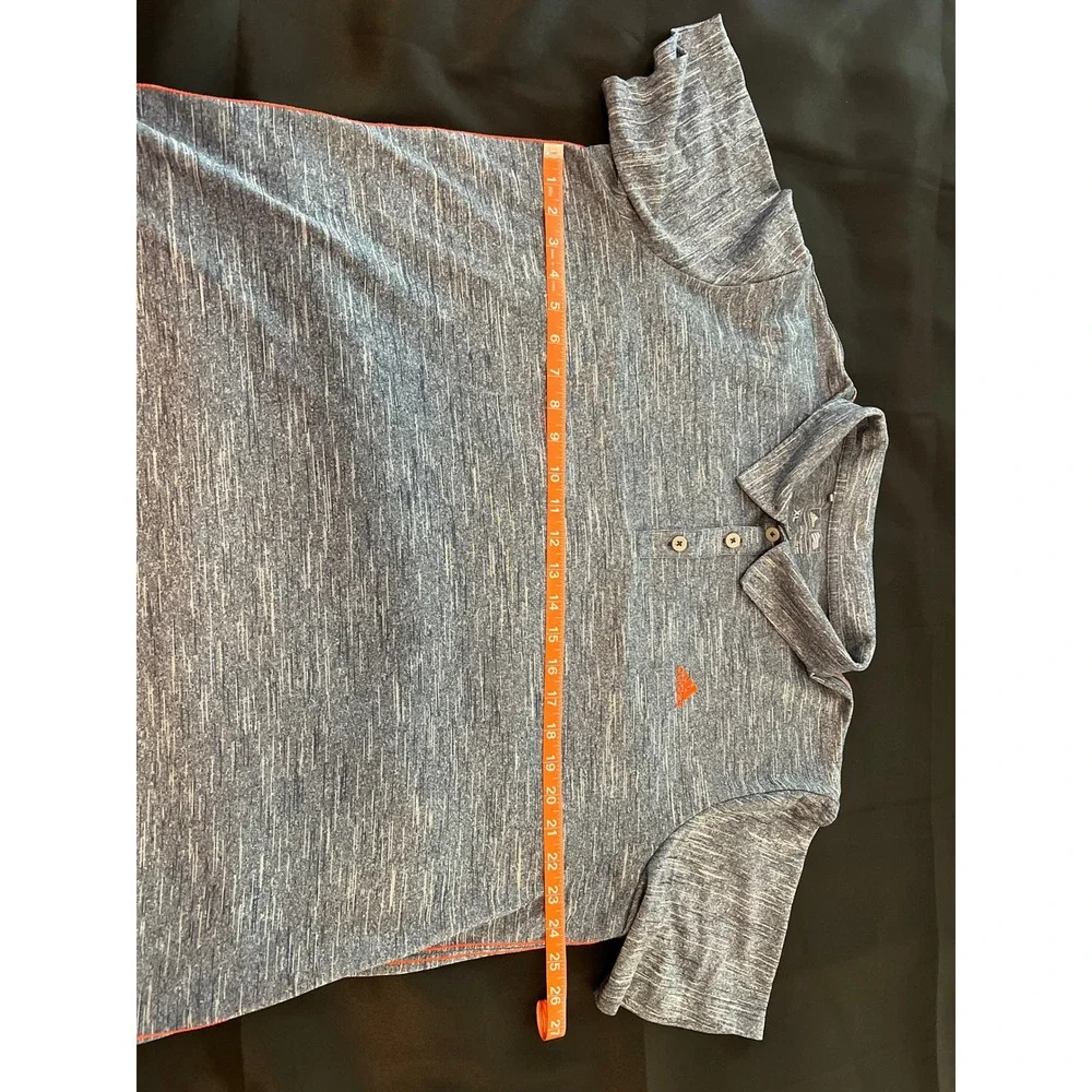Adidas Golf Mens XL Blue Space Dye Heathered Polo Shirt Orange Logo RN 88387